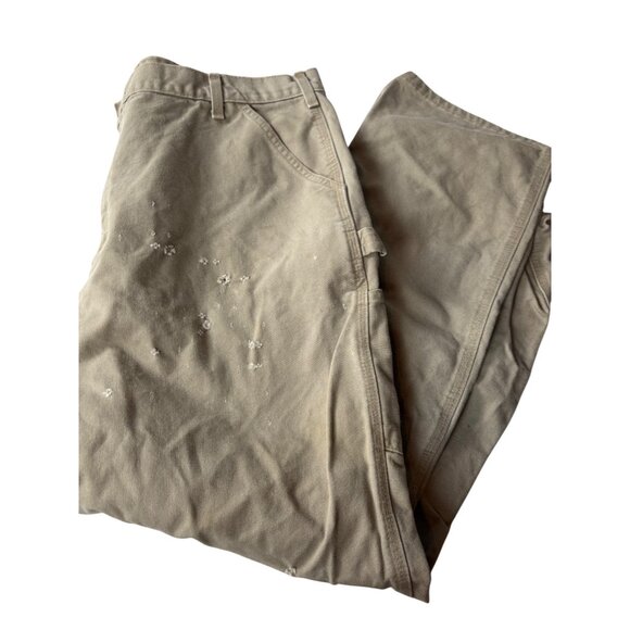 Carhartt Mens Beige Canvas Dungaree Work Pants Size 42x32 - note flaws - Picture 2 of 14